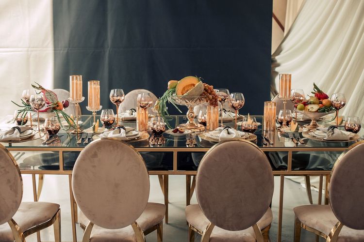 Glass rectangular table contemporary setup