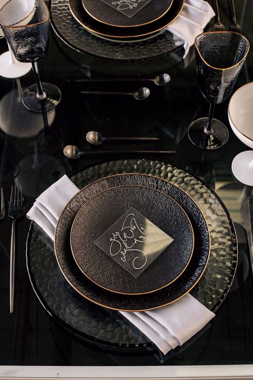 Glass rectangular table minimal setup