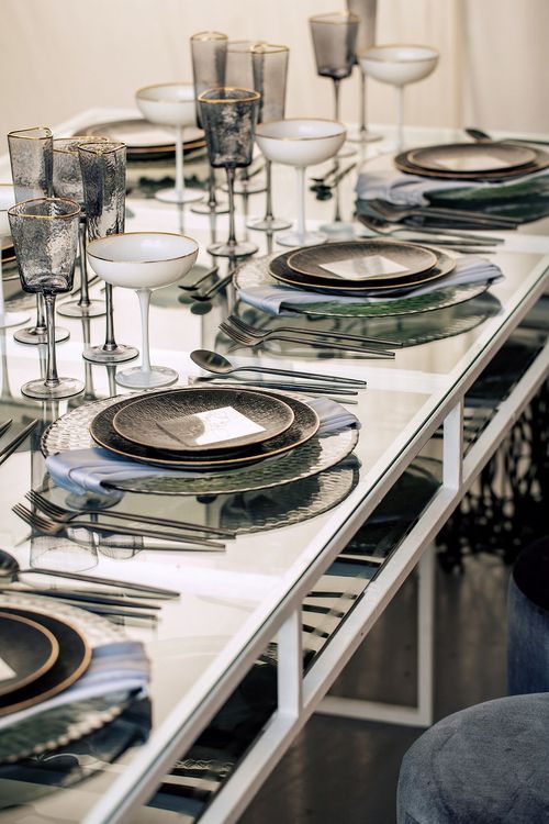 Glass rectangular table minimal setup