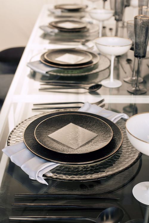 Glass rectangular table minimal setup