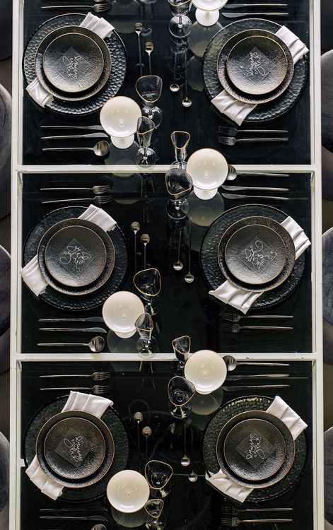 Glass rectangular table minimal setup