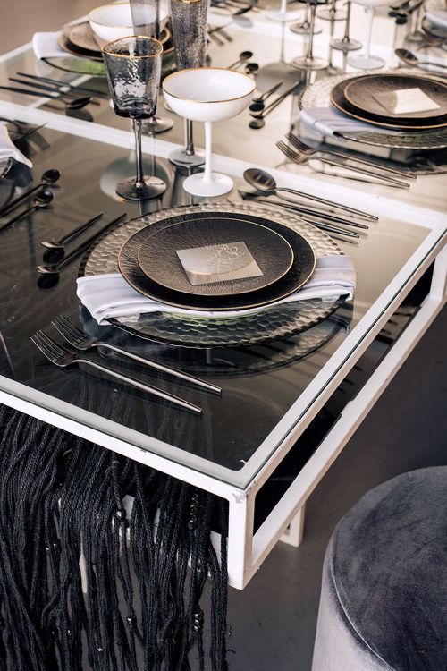 Glass rectangular table minimal setup