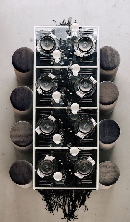 Glass rectangular table minimal setup