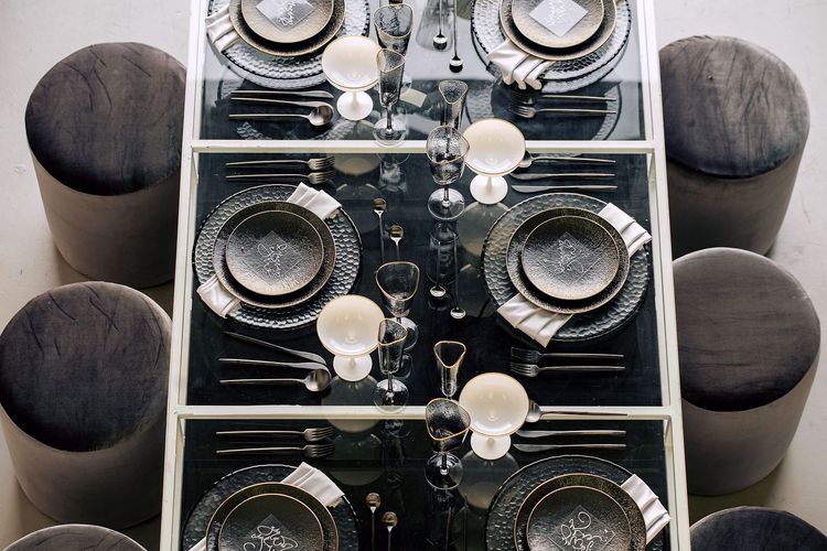 Glass rectangular table minimal setup