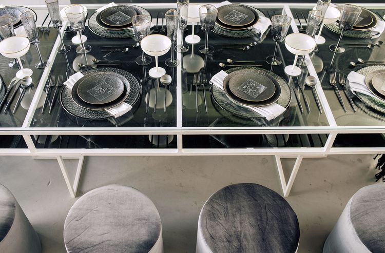 Glass rectangular table minimal setup