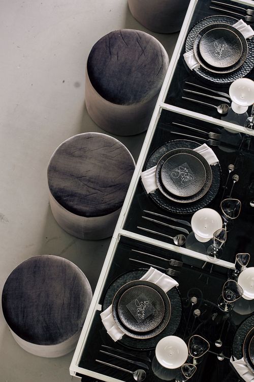 Glass rectangular table minimal setup