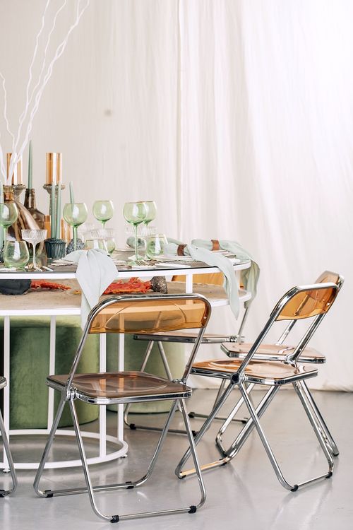 Glass round table coral dune decor