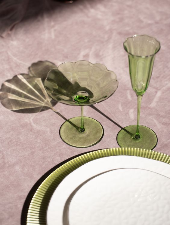 Green Bloom Glasses — Silver-Rimmed Bone China Plates