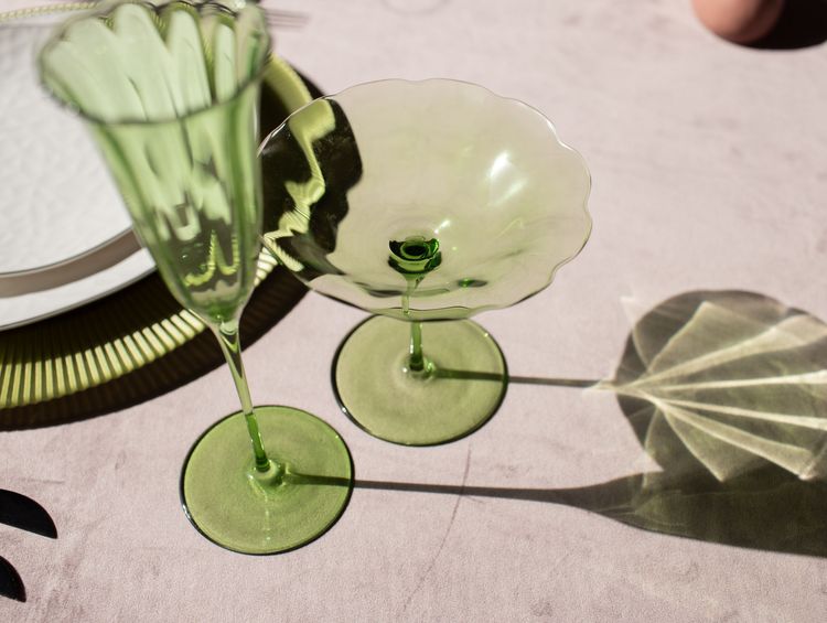 Green Bloom Glasses — Silver-Rimmed Bone China Plates