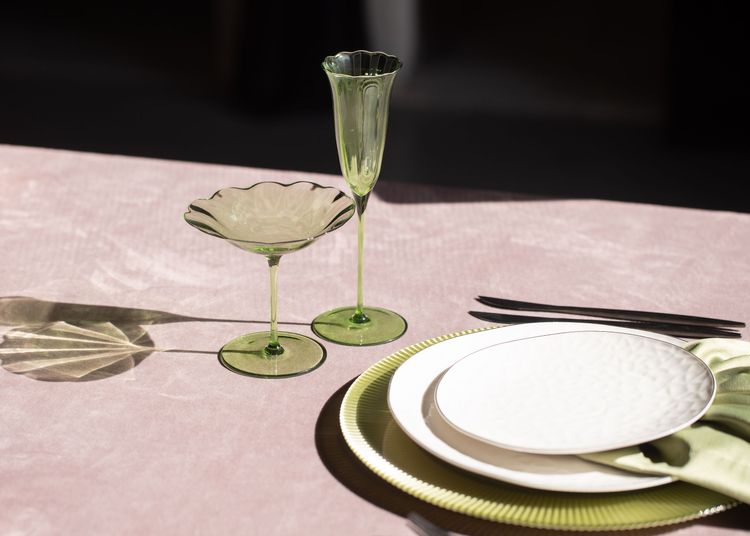 Green Bloom Glasses — Silver-Rimmed Bone China Plates