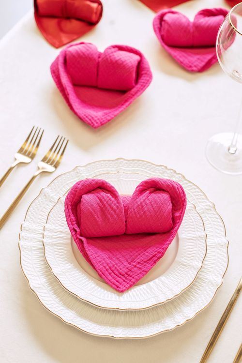 Heart-Shaped Napkins in Pink Tones