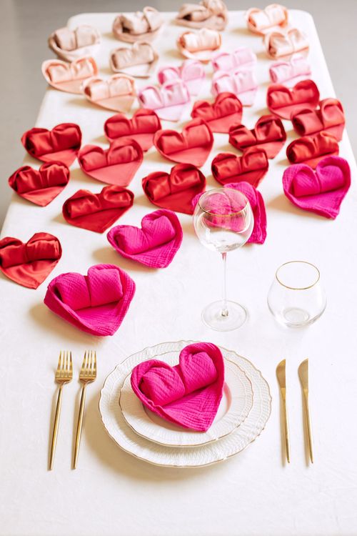 Heart-Shaped Napkins in Pink Tones