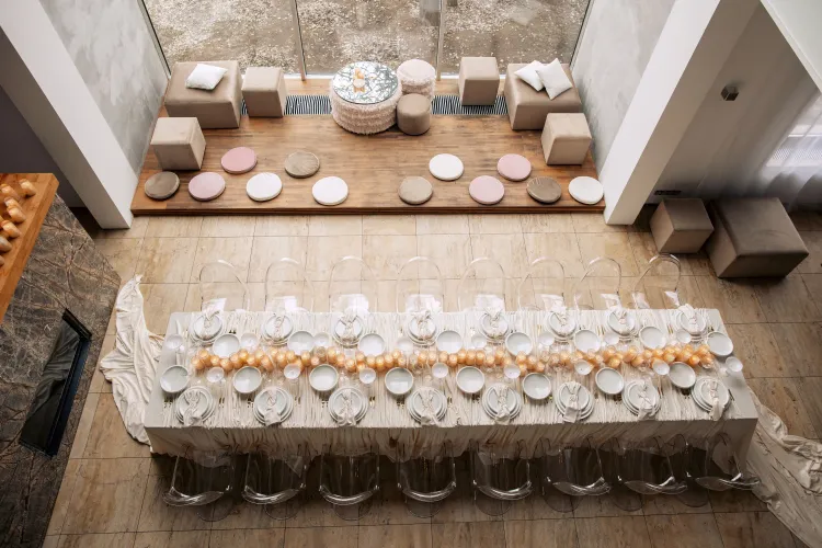 Ivory set at rectangular table