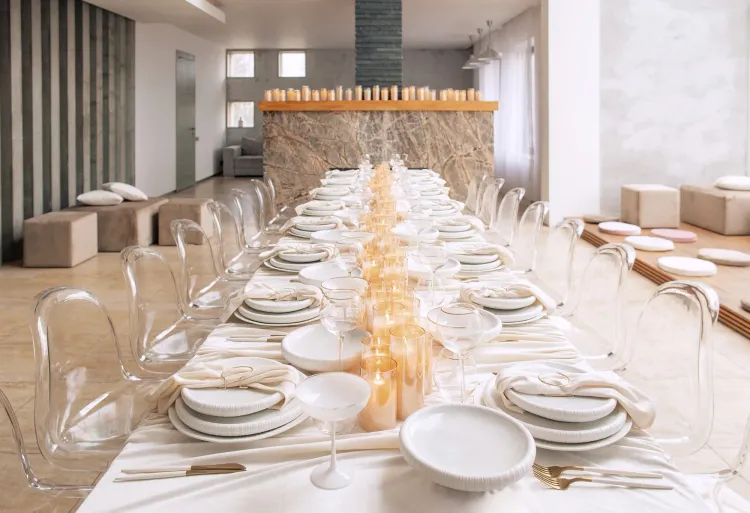 Ivory set at rectangular table
