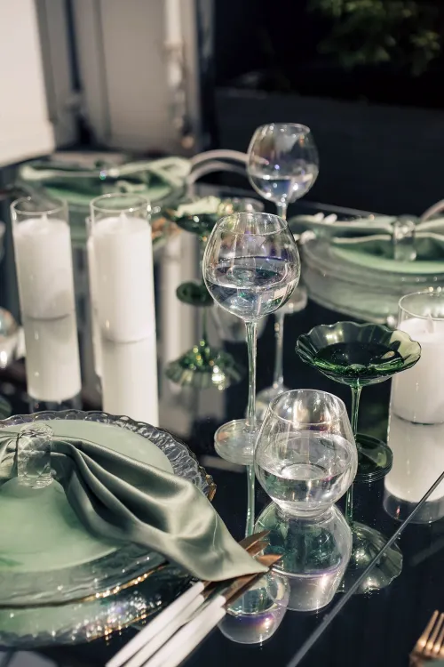 Matcha set on a black rectangular table