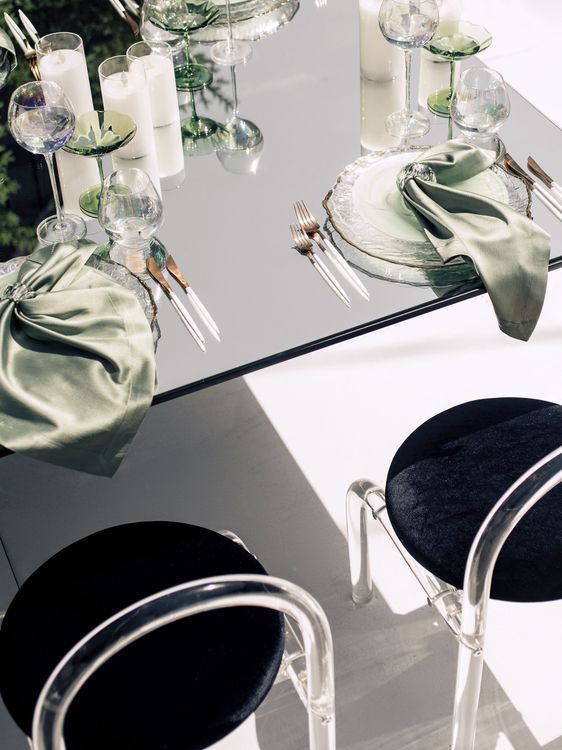 Matcha set on a black rectangular table