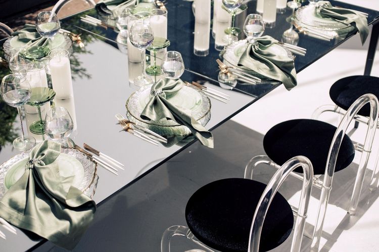 Matcha set on a black rectangular table