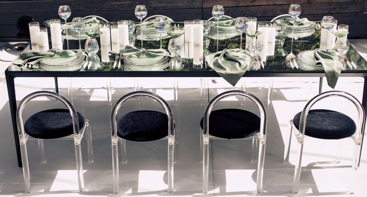 Matcha set on a black rectangular table