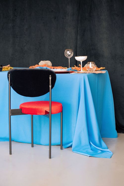 Modern Coral Table in Blue & Red