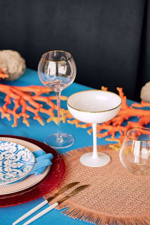 Modern Coral Table in Blue & Red
