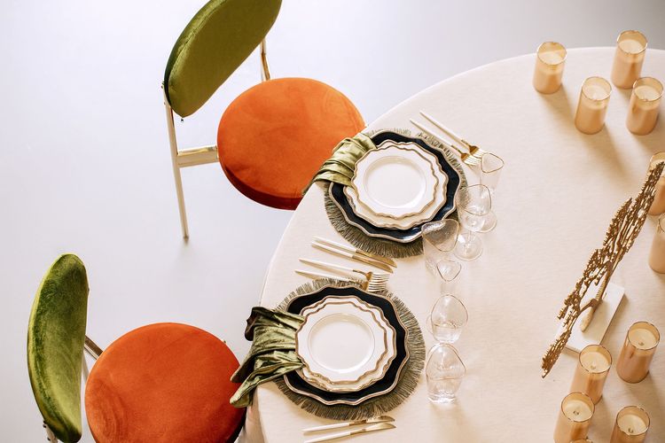 Modern Round Dining with Pumpkin Accents