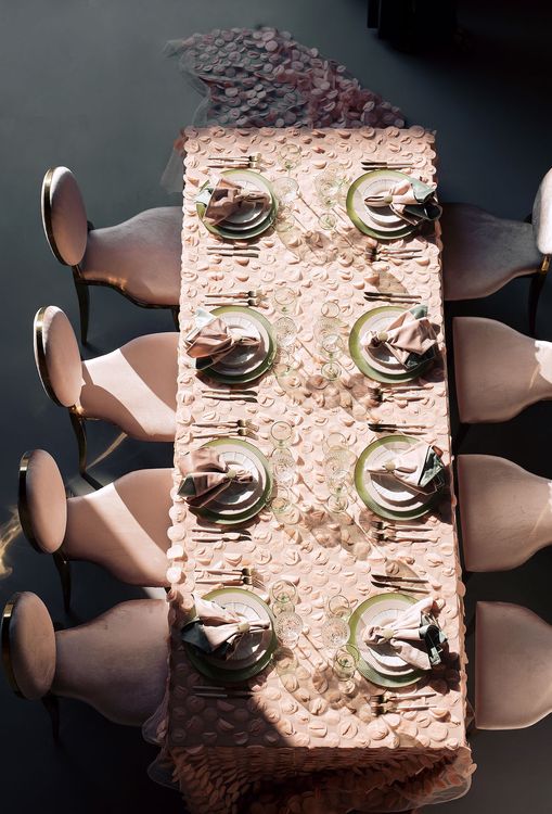 Nude table setting at rectangular table