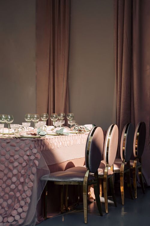 Nude table setting at rectangular table
