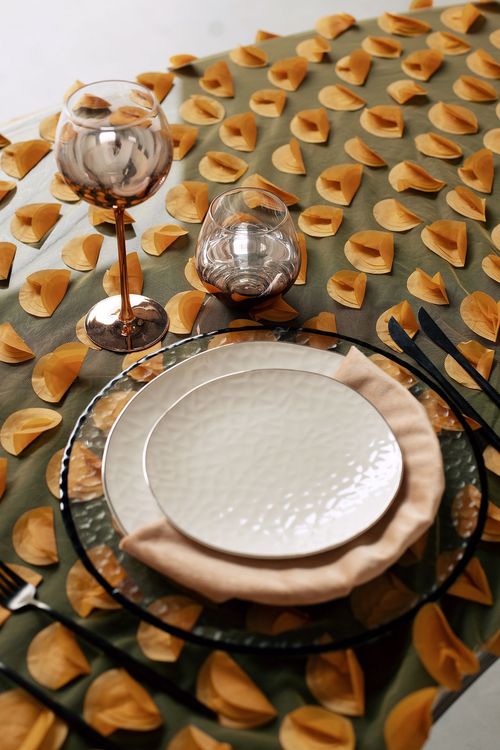 Peach table setting at rectangular table