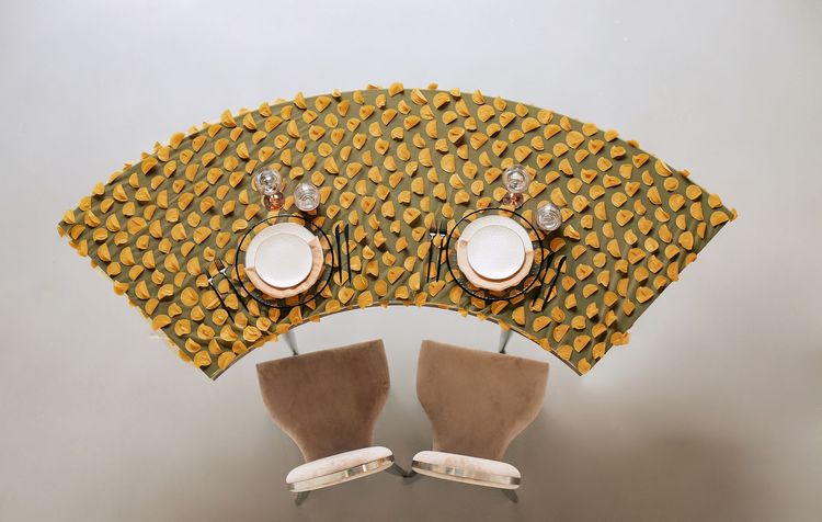 Peach table setting at rectangular table