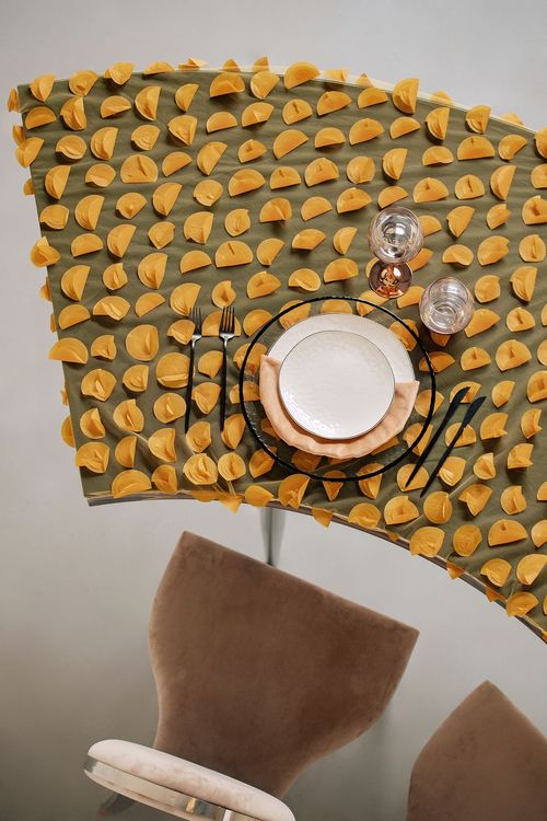 Peach table setting at rectangular table