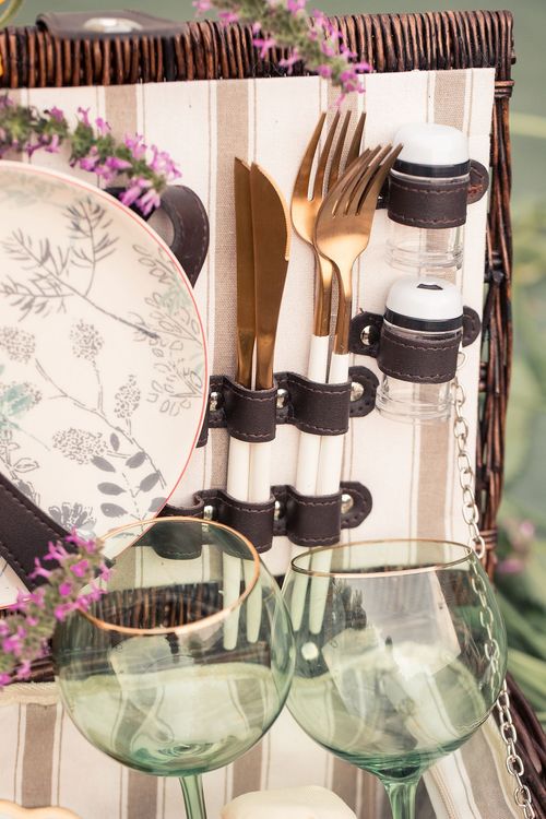 Picnic with glasses and basket