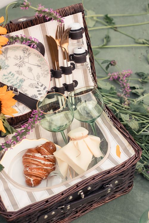 Picnic with glasses and basket