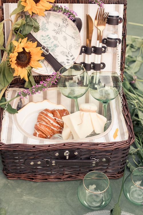 Picnic with glasses and basket