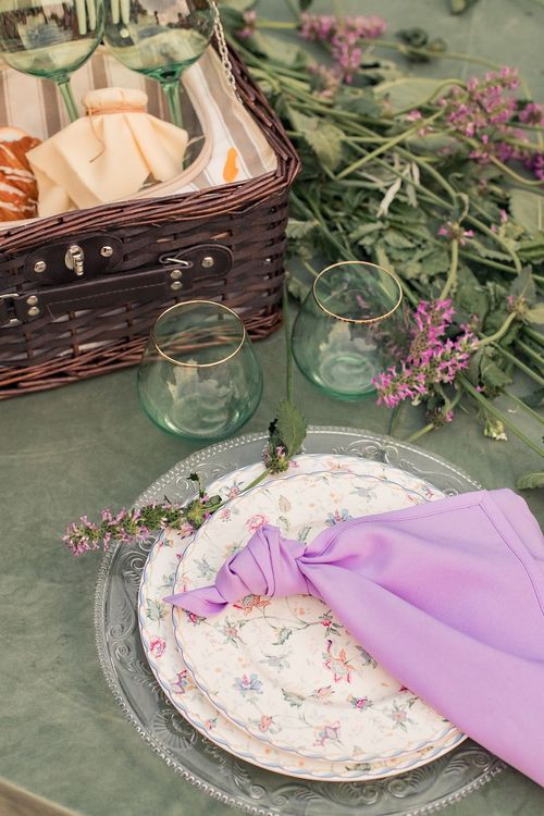 Picnic with glasses and basket
