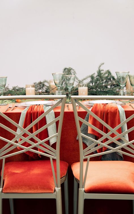 Pumpkin table setting at rectangular table