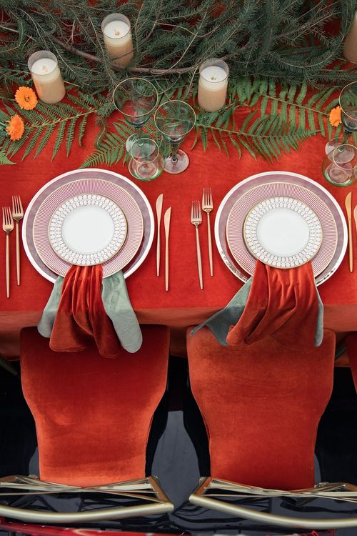 Pumpkin table setting at rectangular table