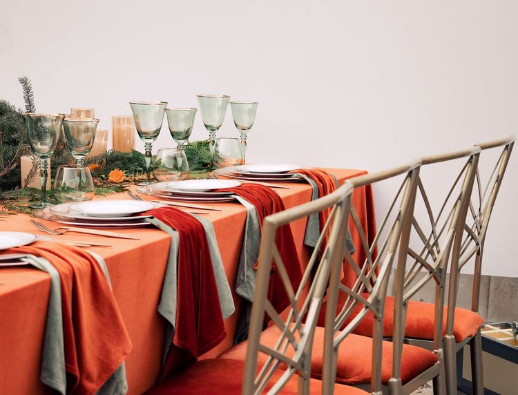 Pumpkin table setting at rectangular table