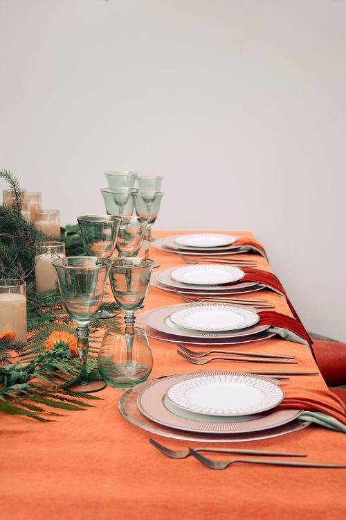 Pumpkin table setting at rectangular table