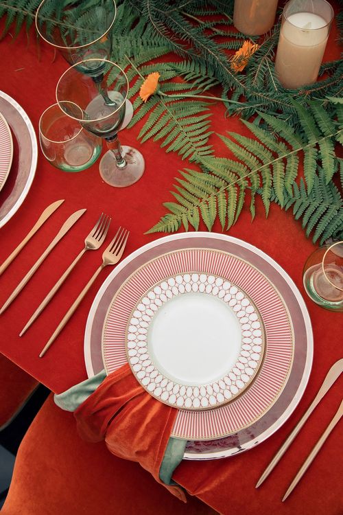 Pumpkin table setting at rectangular table