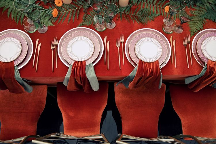 Pumpkin table setting at rectangular table