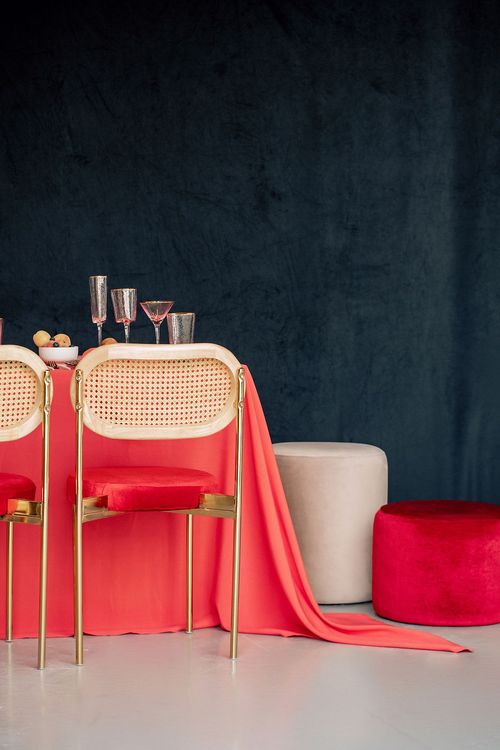 Rectangular Coral Tablescape with Rattan