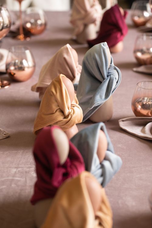 Rectangular Velvet Tablescape with Copper Glasses