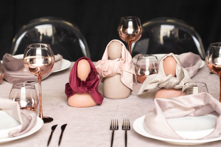 Rectangular Velvet Tablescape with Copper Glasses