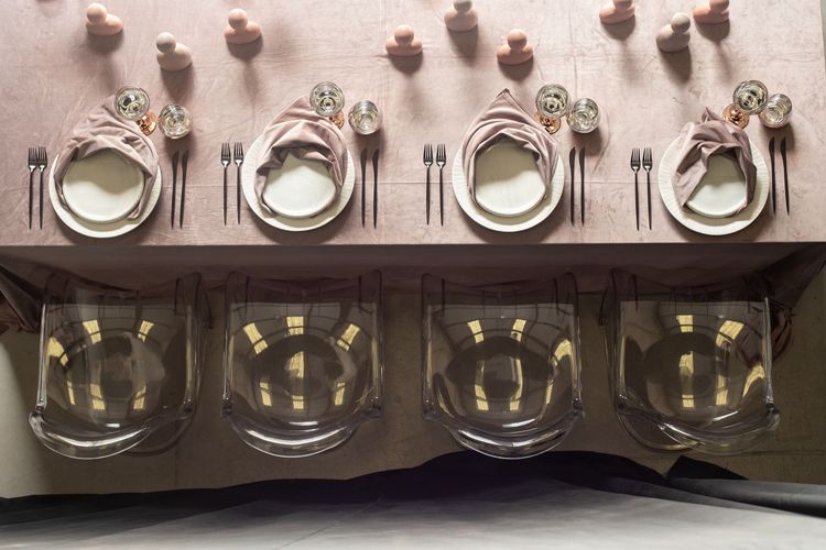 Rectangular Velvet Tablescape with Copper Glasses