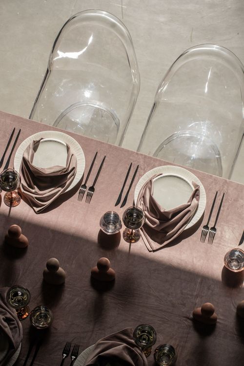Rectangular Velvet Tablescape with Copper Glasses