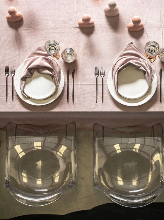 Rectangular Velvet Tablescape with Copper Glasses