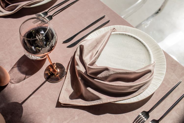 Rectangular Velvet Tablescape with Copper Glasses