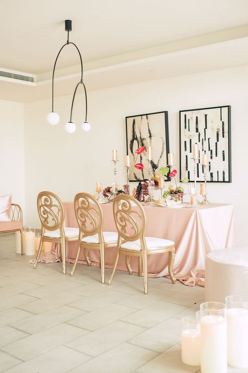 Rectangular table with carved velvet chairs