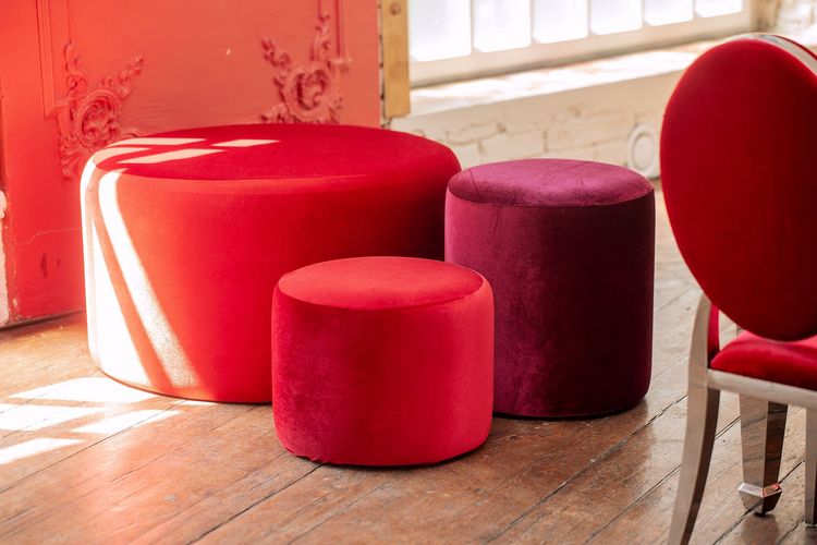 Red table setting at rectangular table
