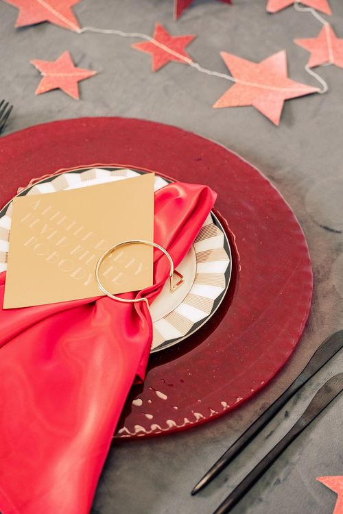 Red table setting with stars